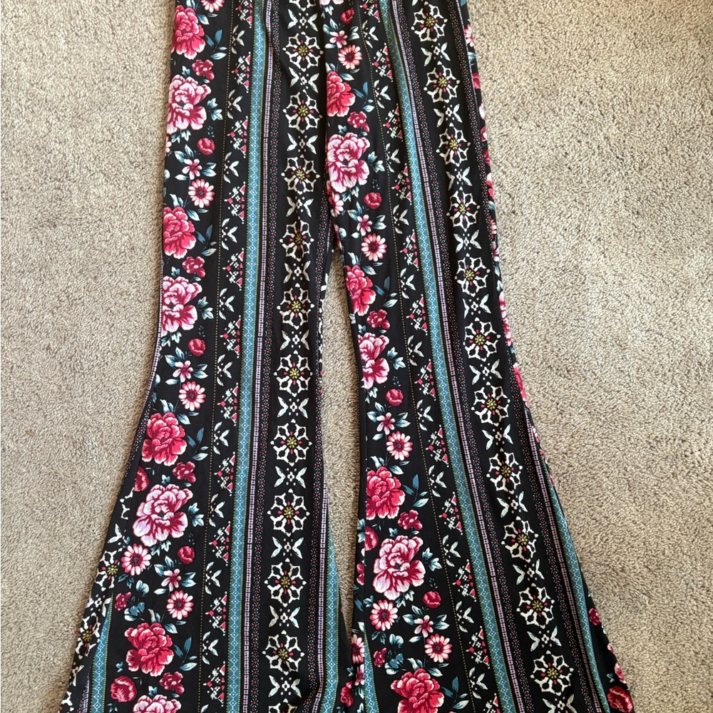 Floral Striped Wide-Leg Pants